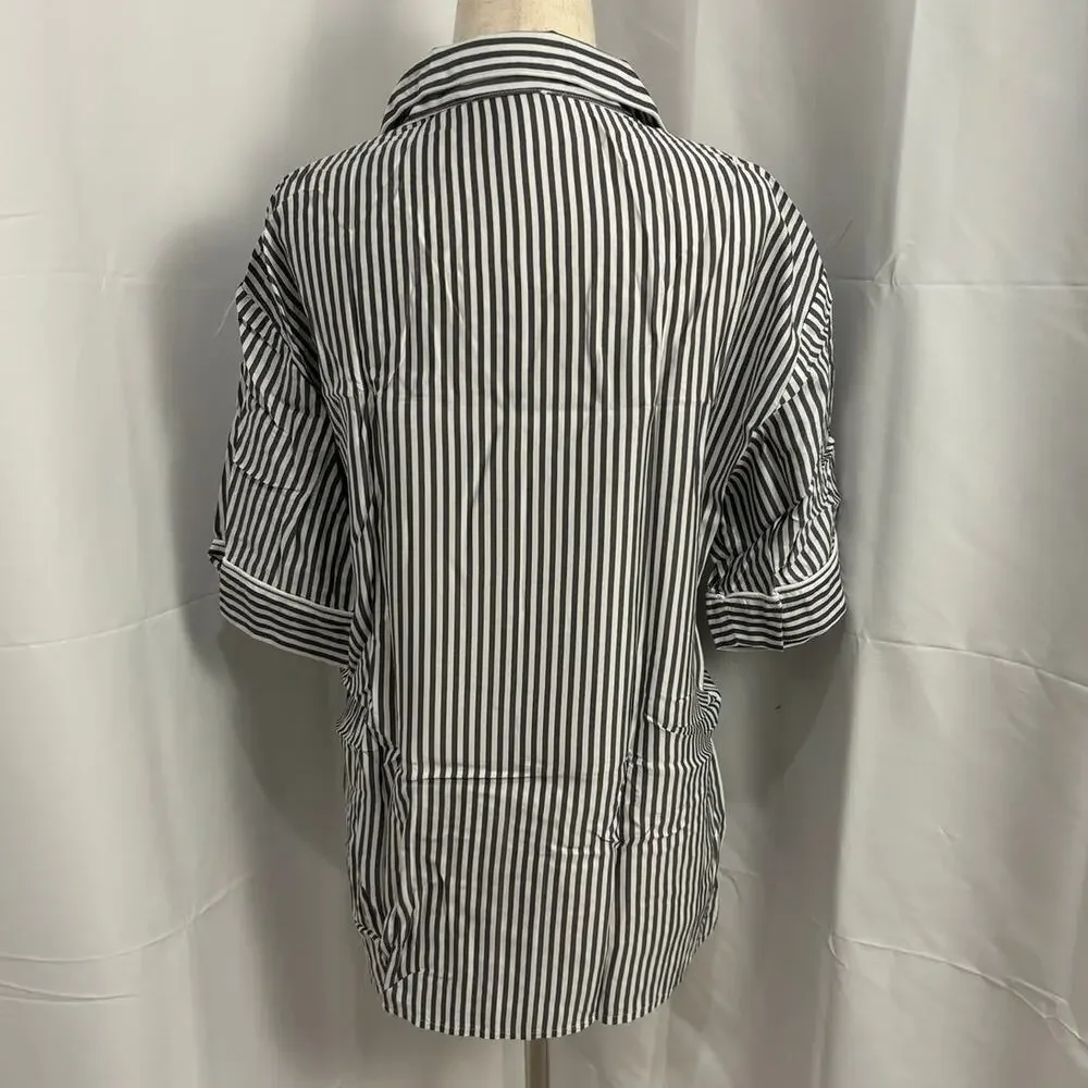 NWT Ettitude Sateen Short Sleeve PJ Shirt - Slate Stripes - Picture 2 of 6